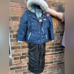 NWT Zero Xposur Girls snow bib and coat, size 10/12.